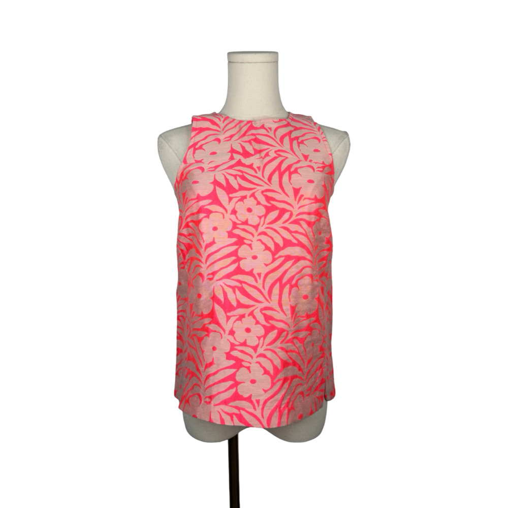 J.Crew Sleeveless Tropical Floral Jacquard Tank Top in Hot Pink and Beige Sz. 00